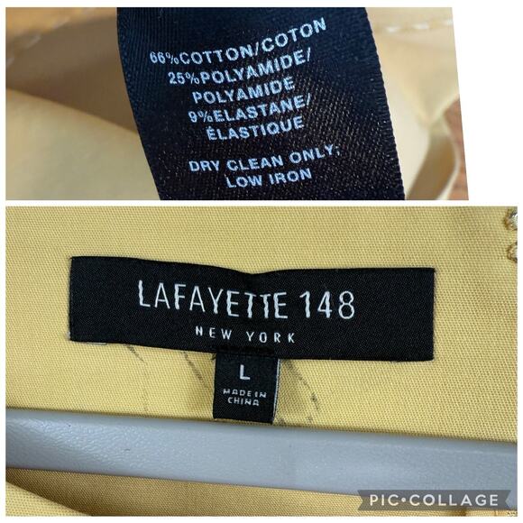 Lafayette 148 NY Yellow Boat Neck Sheath Dress Large Zipper Pockets Stretch - Picture 9 of 12